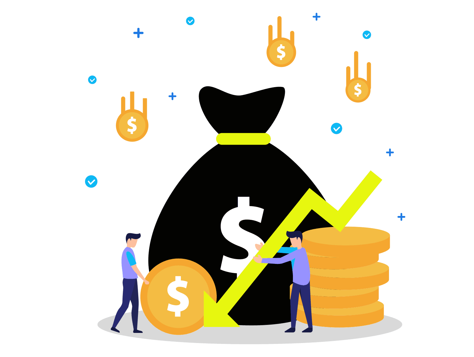 Money bag with arrow going downward